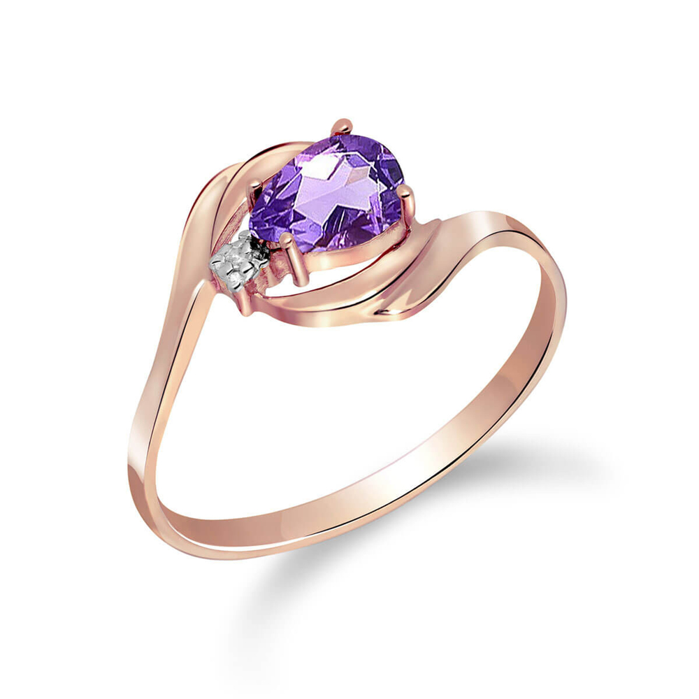 14K. SOLID GOLD RING WITH NATURAL DIAMOND & AMETHYST (Rose Gold)